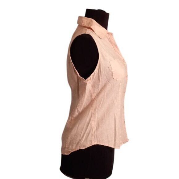 Calvin Klein Jeans Size Small Top Sleeveless Peach Button Up Blouse Linen Blend - Picture 5 of 9
